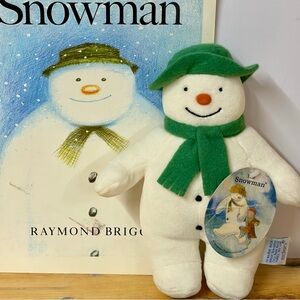 Vintage Eden The Snowman Stuffed Plush Green Hat Scarf NWT W/Book Raymond Briggs